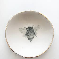 Honey Bee Ring Dish with Gold Edge