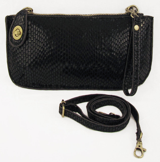 Vegan Wristlet/Crossbody Python Black